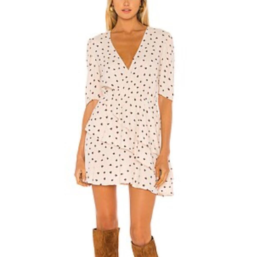 FLYNN SKYE Jolie Mini Wrap Dress in Falling Hearts Size M Raffle Short Sleeve